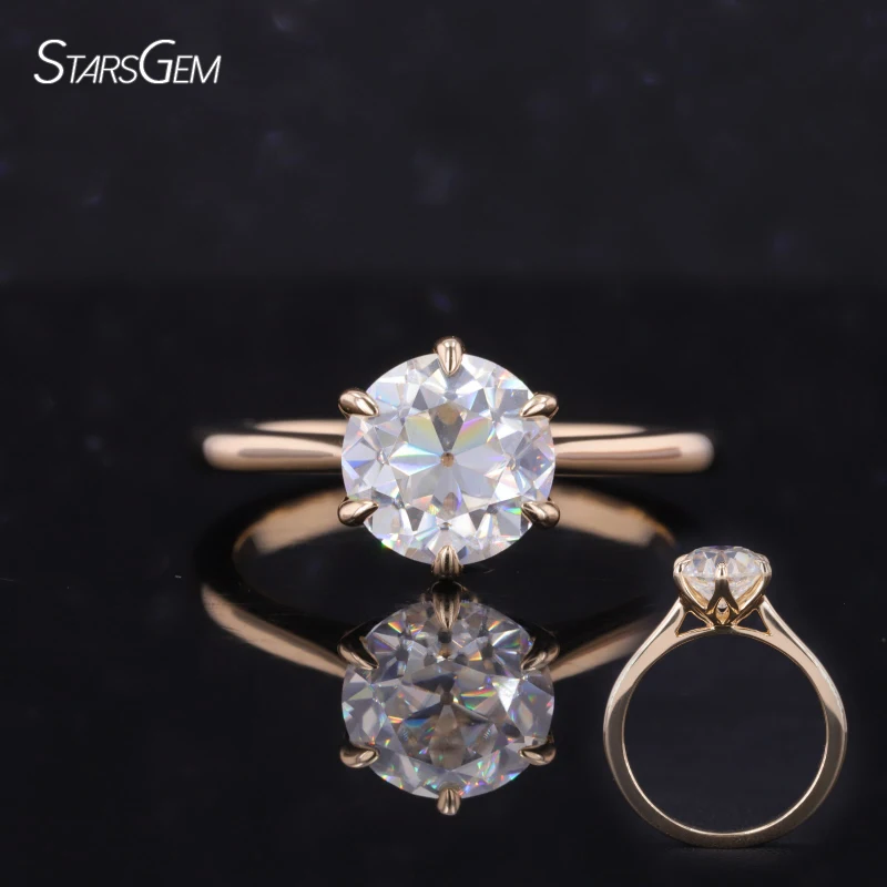 

Starsgem Tulip ring 10k 14k yellow gold jewelry Champagne color moissanite 8.5mm Old European Cut round moissanite ring