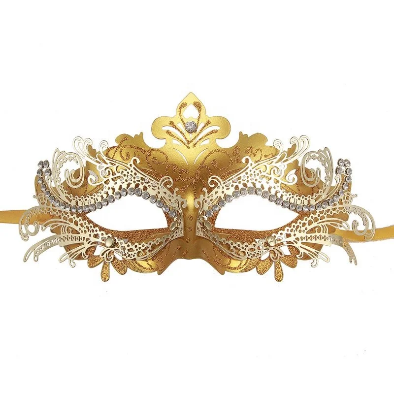 

021 Gold Gold Halloween Metal Masquerade Mask Lady Half Face Sexy Mask Gold Venetian Butterfly Masquerade Mask