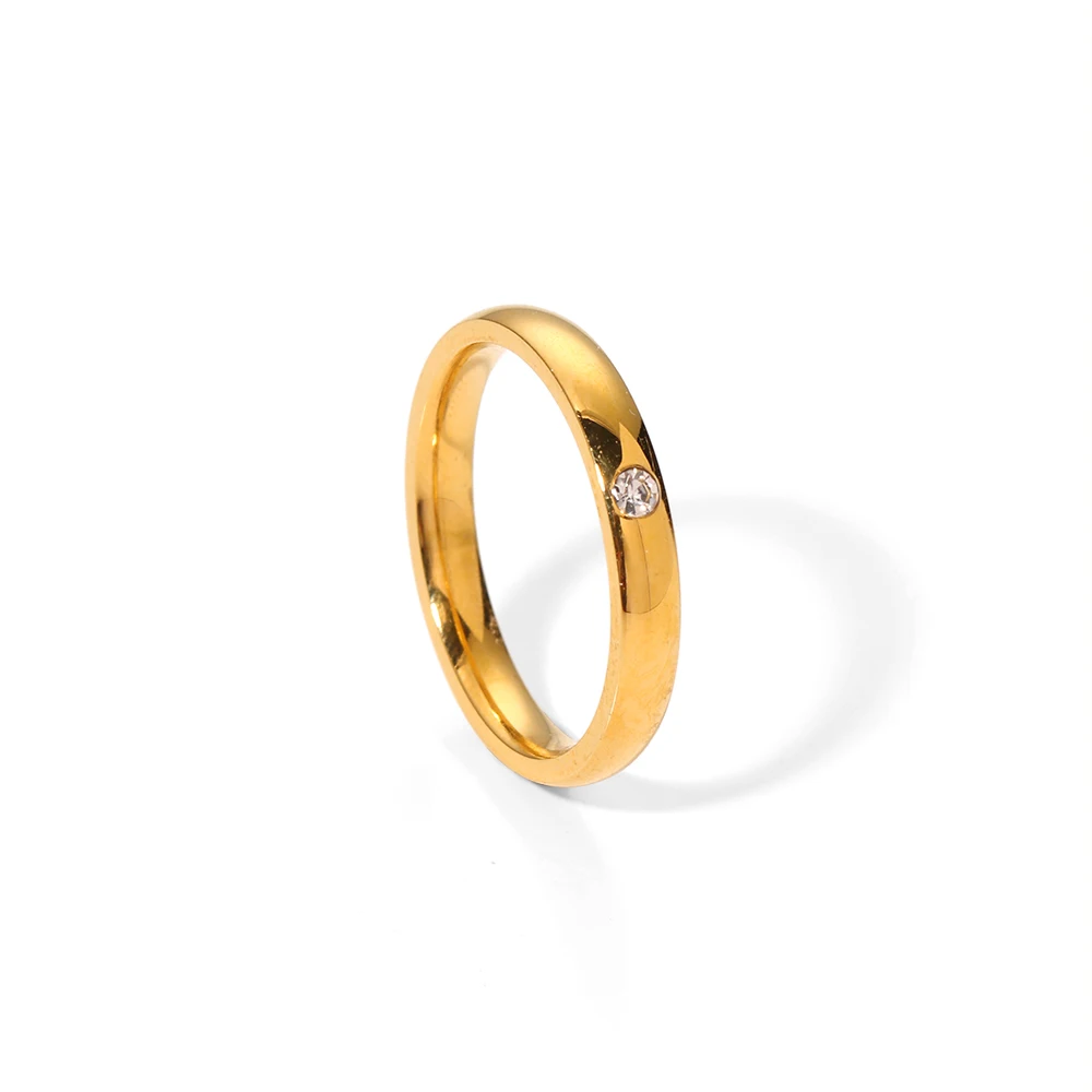 

Minimalist Unisex New Engagement Stainless Steel Gold Ring Designed For Marriage 18K Cubic Zircon