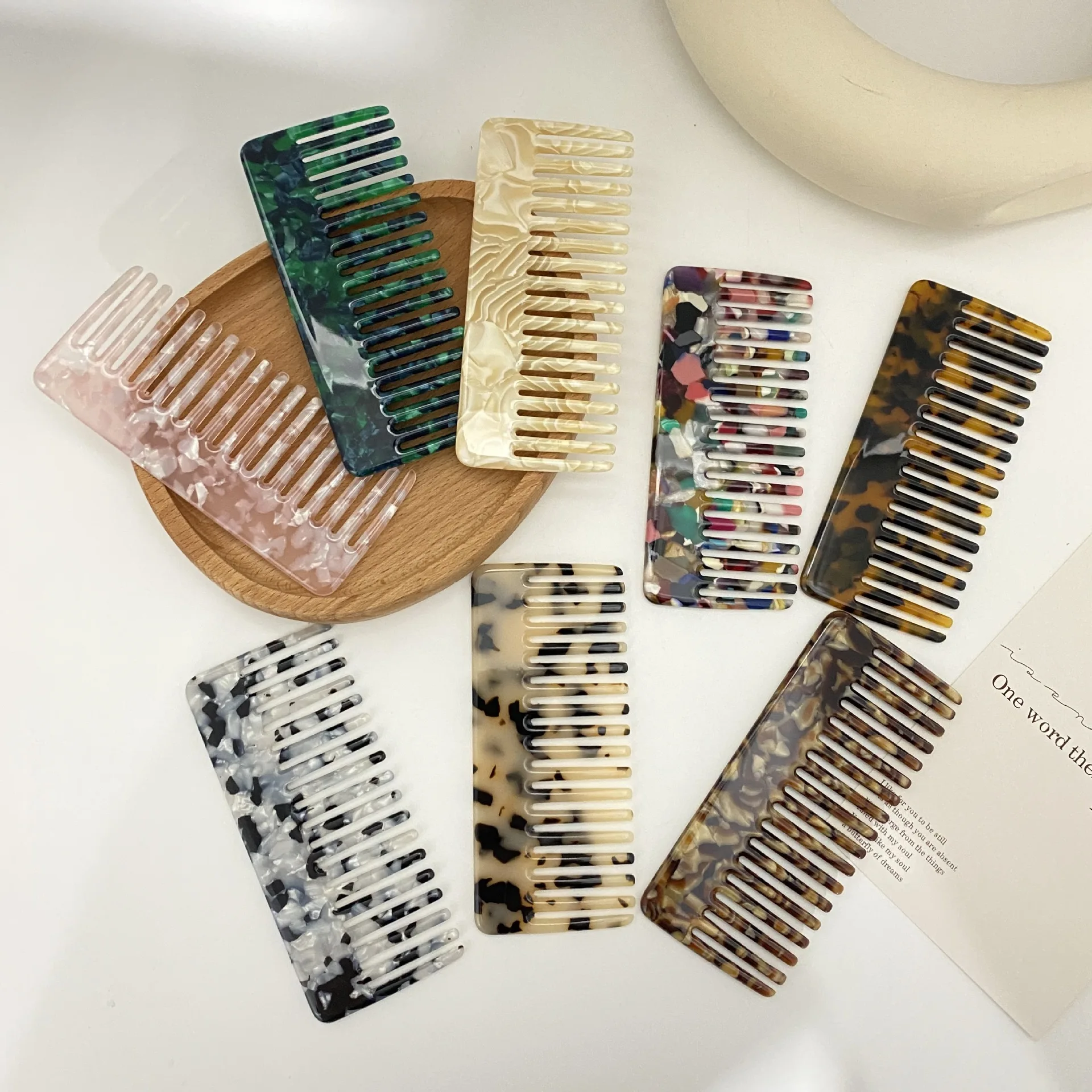 

Custom logo Multi-style Cellulose Acetate Hair Comb Anti Static Leopard Marble Wide Tooth Comb