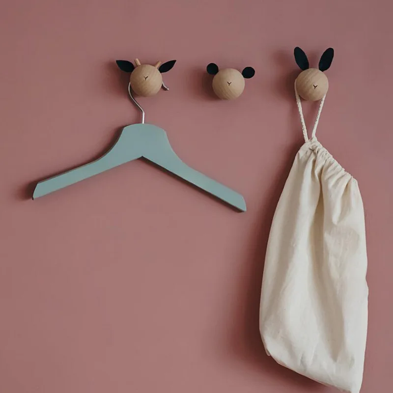 

Wall Decoration Rabbit Shape Wooden Kids Coat Bags Storage Wall Hanging Hooks