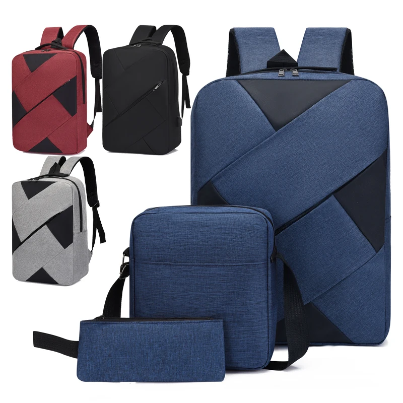 

2020 beautiful 3 pcs in 1 back to school schoolbag backpack for boy girl adult new USB charging bookbag laptop backpack set, Black, blue, red, grey or custom