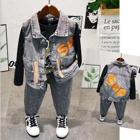 

Kid Boy Clothing Jacket T-shirt and Jeans Pant Children Clothing Set