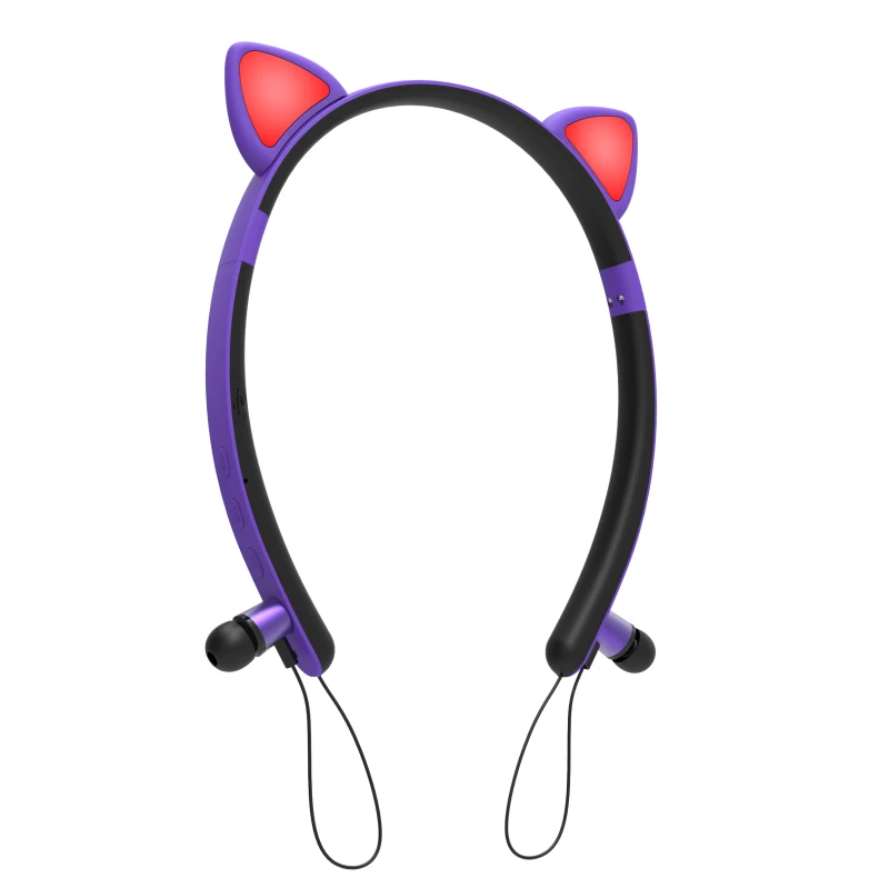 

drop shipping Girls Cute Cat Dual Ear Wireless Magnetic Hanging Neck Luminous Stereo Surround Sound Earbuds For Sony Headphones Earphone