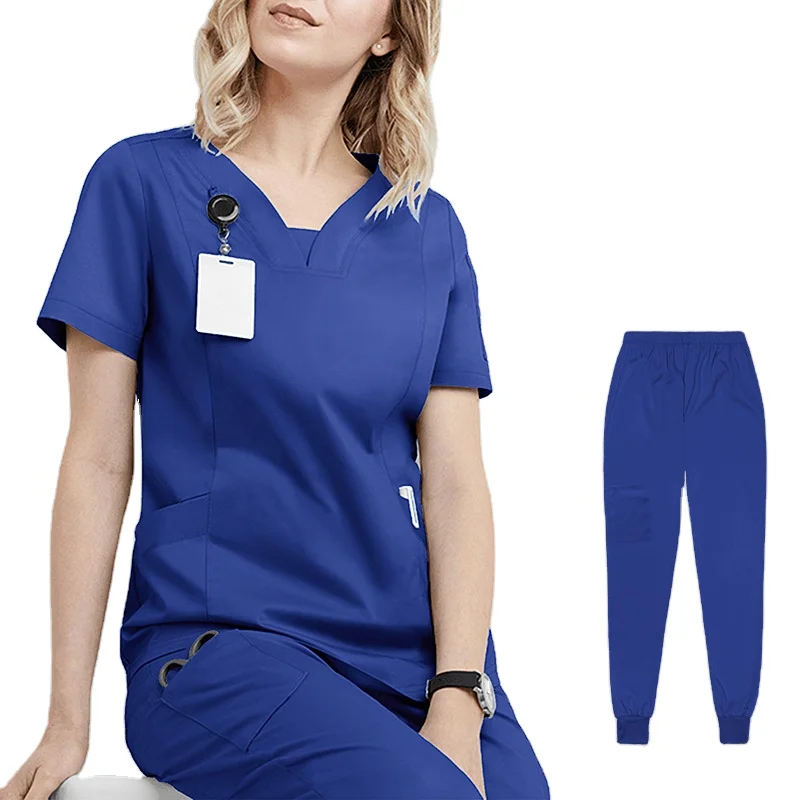 

Custom stretch spandex stacked pants nurses hospital uniforms nursing scrubs suit uniforms jogger women scrub sets uniform, Picture