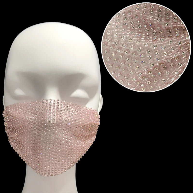 

Latest New Crystal Mesh Fabric Trimming Stretch Elastic Rhinestone Net Mesh For Face Cover, As picture