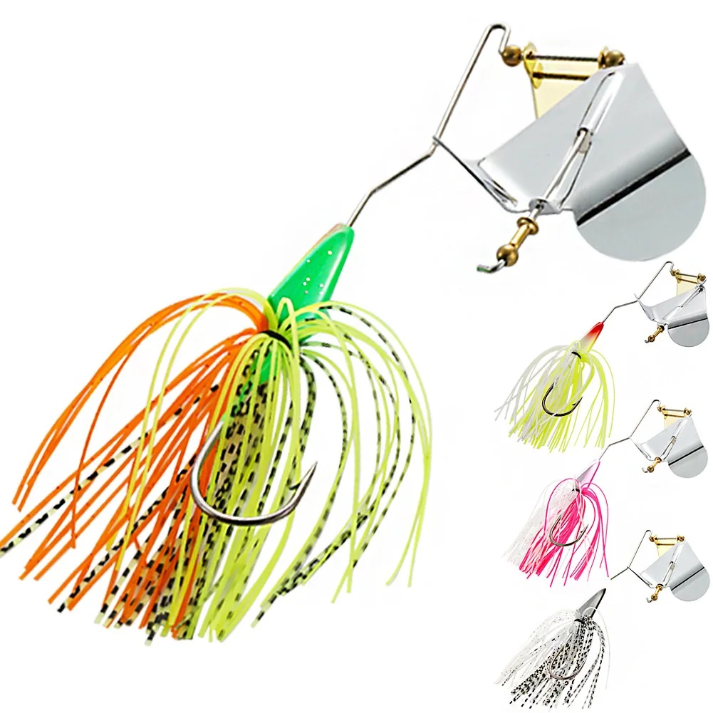 

Fishing Lure Metal Spoon SpinnerBait with jig head Fishing lures Buzzbait, 4 colors
