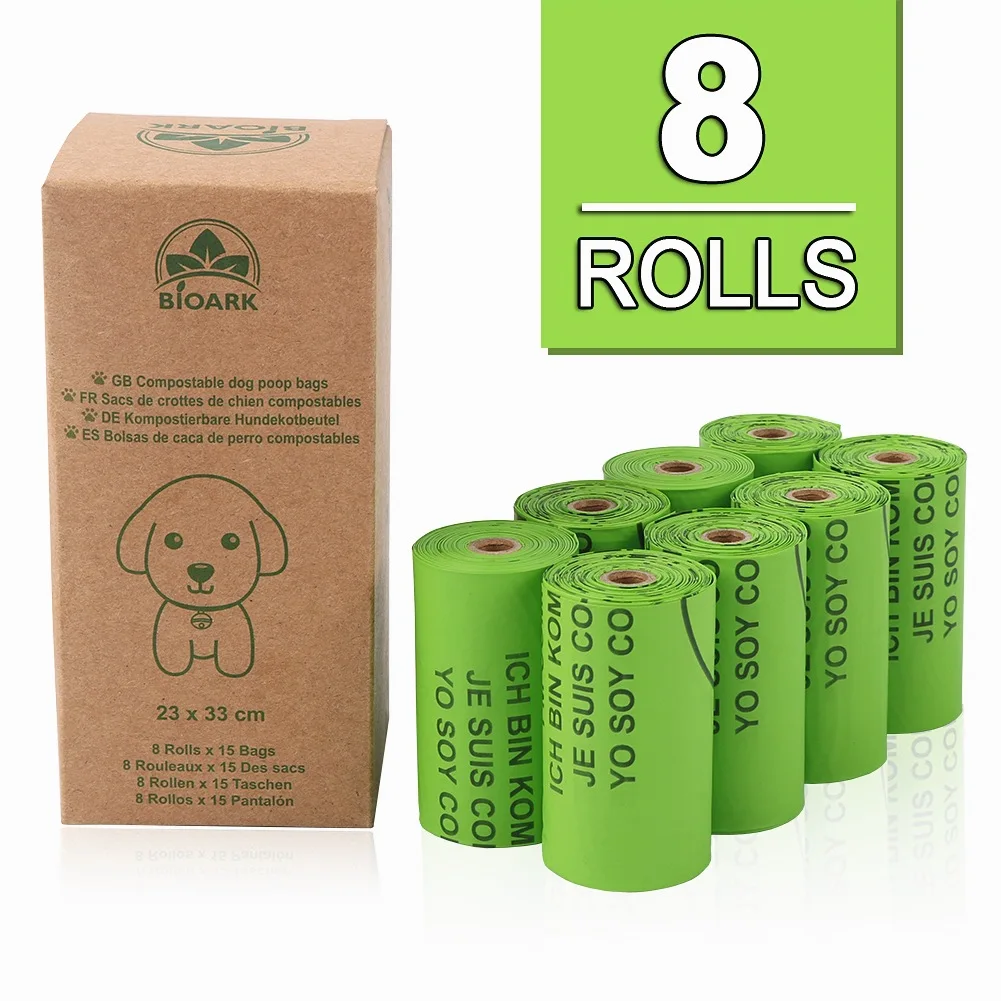 

stocked green 4roll/8roll/10roll/16roll cornstarch PLA compostable biodegradable pet poop bags plastic free doggy waste bags