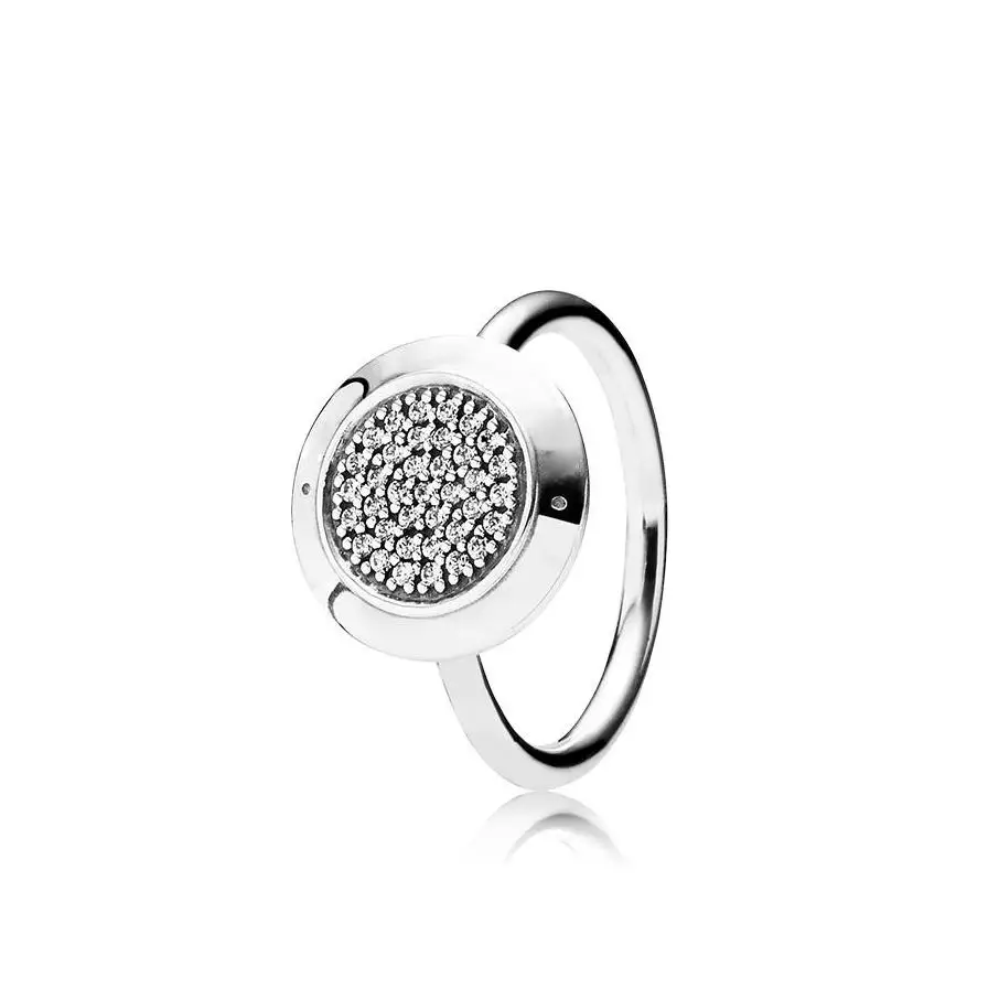 

Classic Design Authentic 925 Sterling Silver Rings Compatible Fit Pandora Jewelry With Logo Round Disc Cz Paved Ring