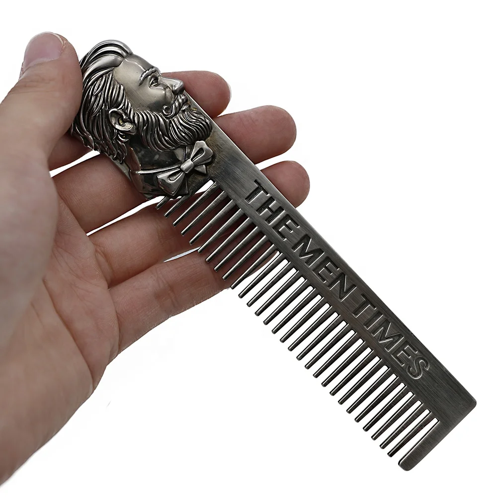 

Amazon Hot Sale Mature Gentleman Retro Oil Head Metal Shaping Men's Beard Comb Stainless Steel Best Beard Comb, Silver