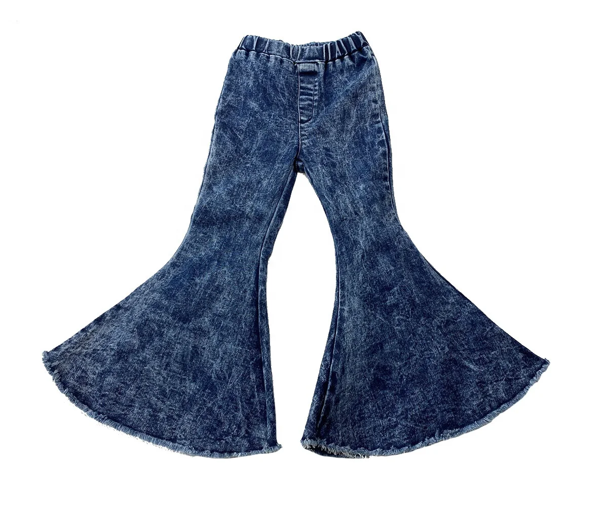 

Hot Sale RTS New Design Kids Solid color Denim Pants Girls Blue Flared Jeans, Picture shows