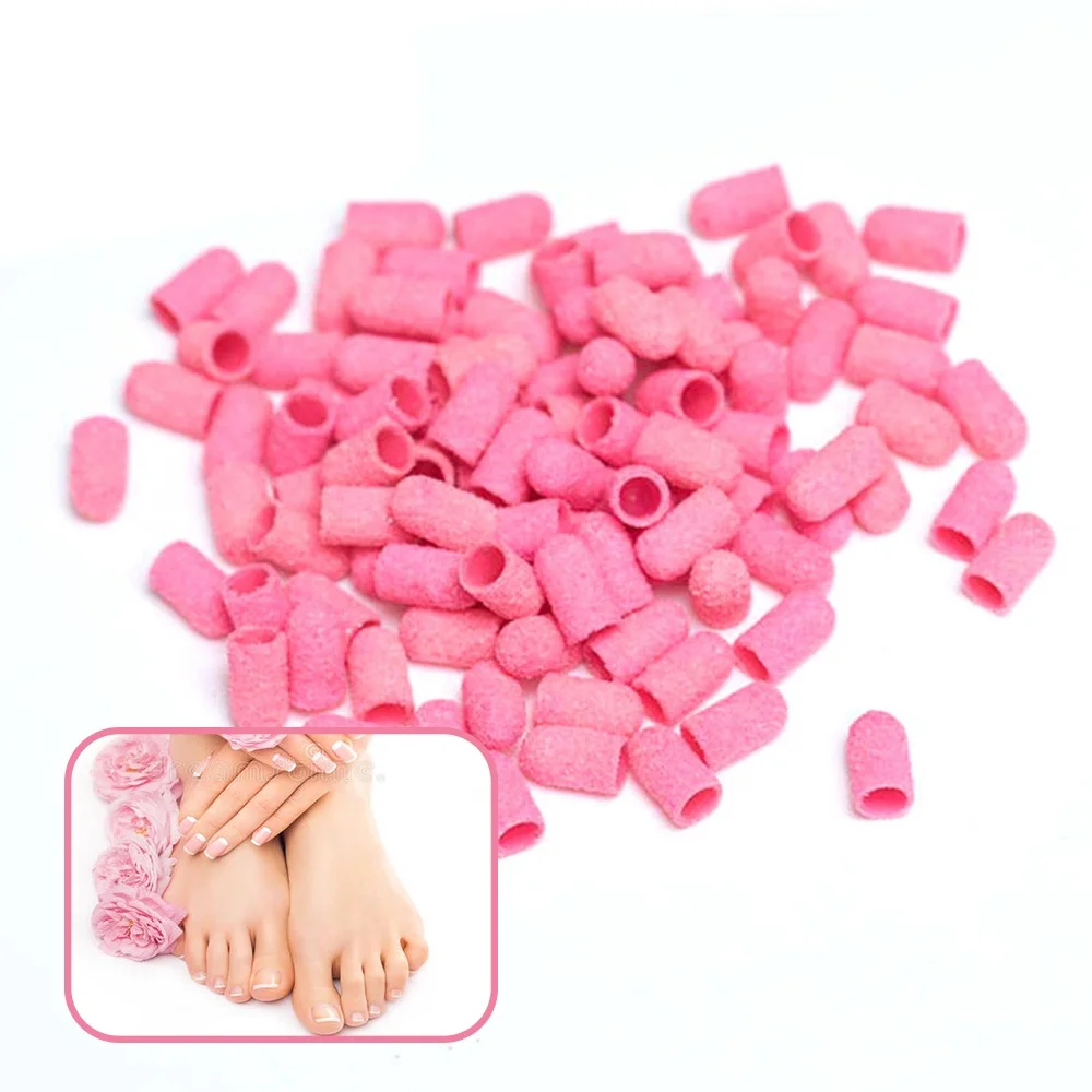 

Factory wholesale custom size 40# 60# 80# 100# 120# pedicure pink sanding caps, Brown,white,pink,black,etc