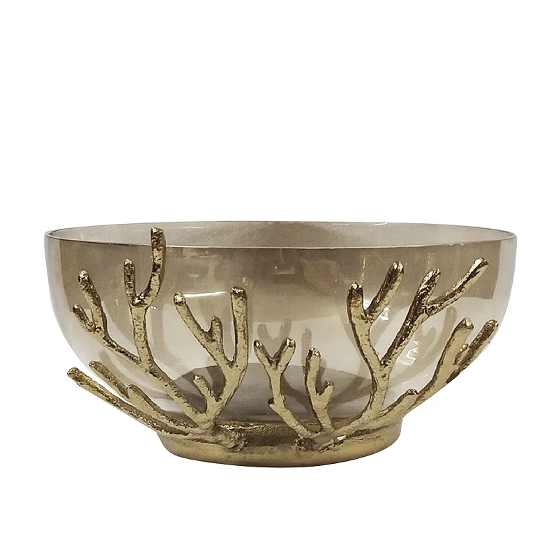 

Home Decor High Quality Tableware Aluminium Coral Stand Glass Bowl for Table, Copper
