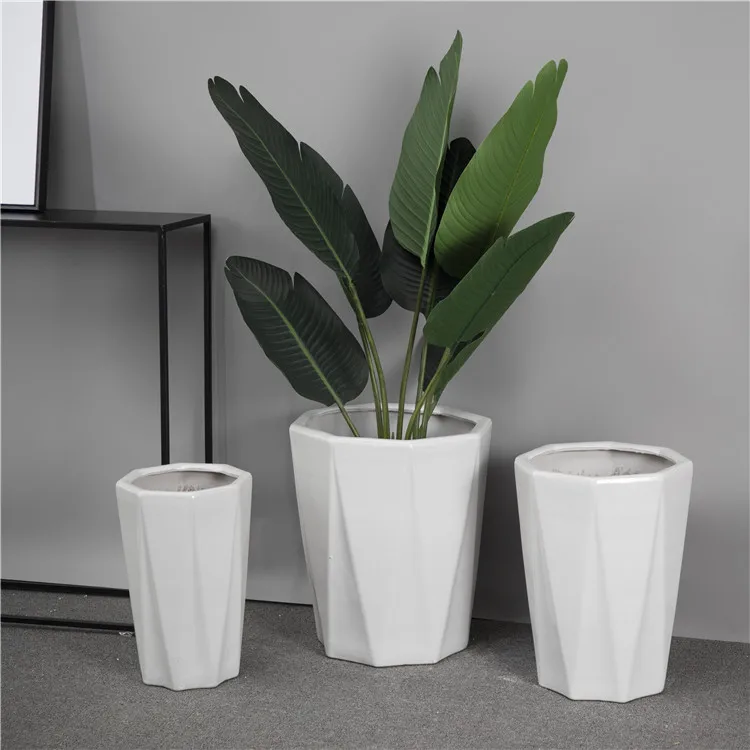 

High-end elegant natural wholesale bulk outdoor floor hotel wedding decoration ceramic white plant pot for three sizes