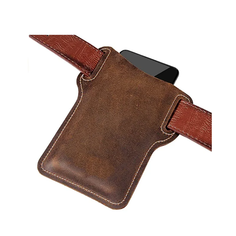 

2021 YY Ready Stock Leather Cell Phone Holster Universal Case Sheath with Belt Hole Brown, Customized color