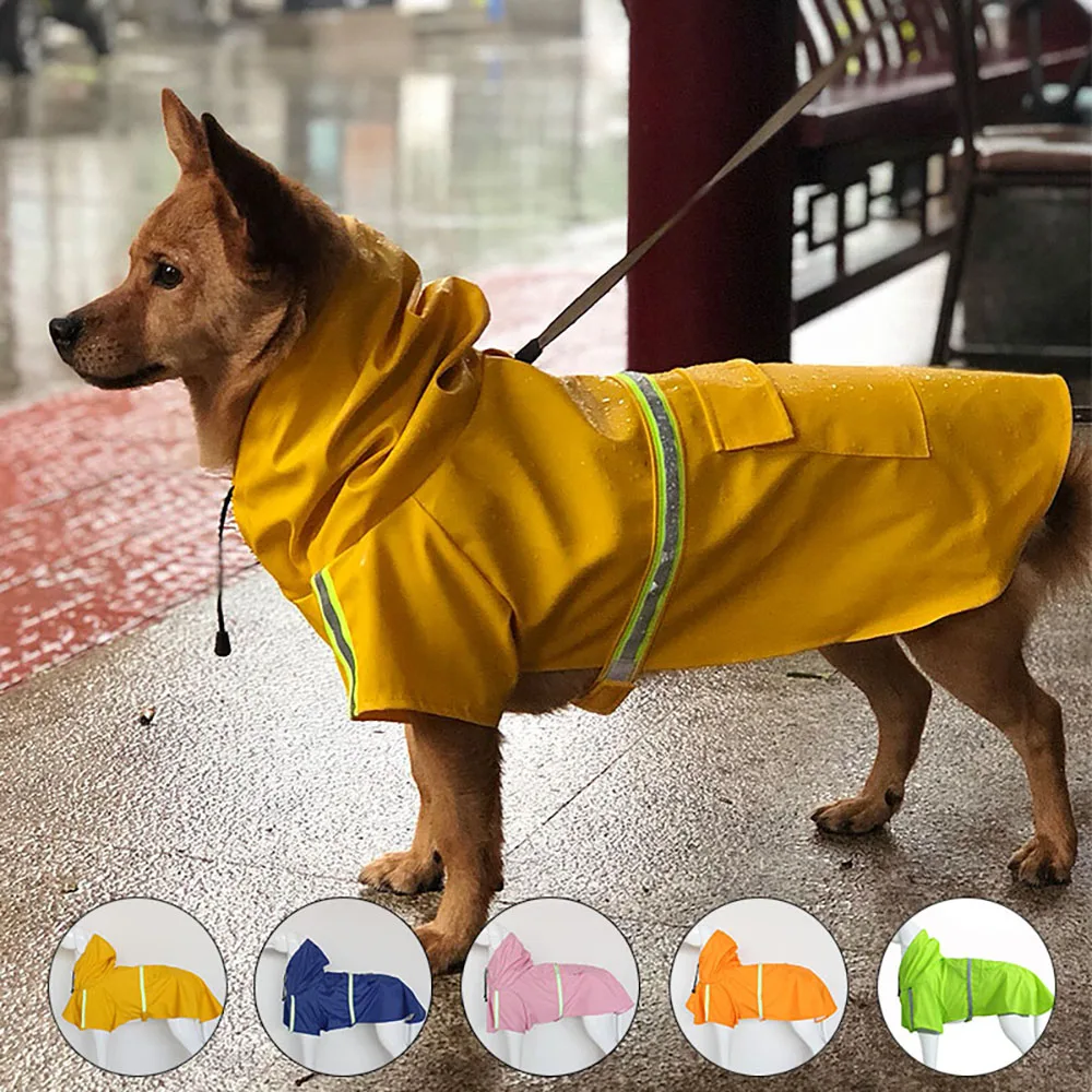 

Waterproof And Snowproof Pet Dog PU Leather Raincoat Large Big Dog Clothes Reflective Dog Raincoat