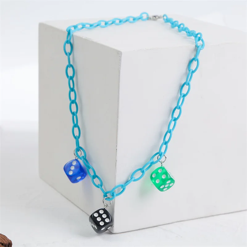 

Newest 2021 Resin Pendant Jewelry Handmade Necklace Acrylic Chain Dice Necklace Women Girls, Colorful