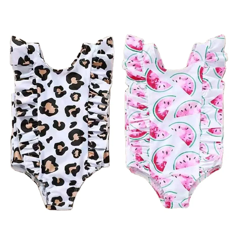 

2021 Baby Girls Swimsuit One Piece Kids Leopard Watermelon Printed Bathing Suit Swimming Wear