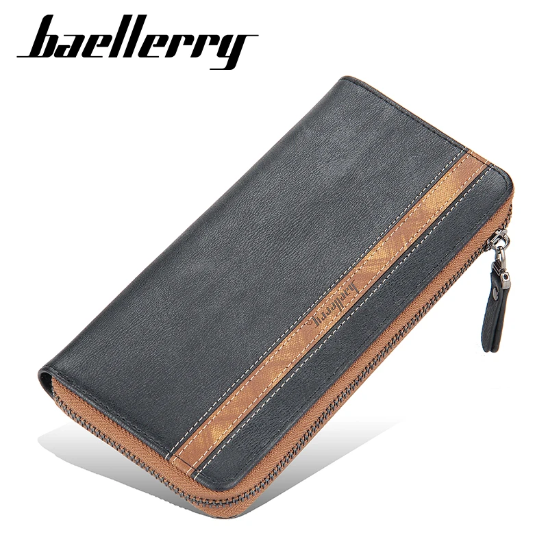 

Baellerry 1526 Brand Men Wallets Vintage Long Style Card Holder Male Leather Zipper Big Capacity Business Clutch Money Bag Purse, 3 colors