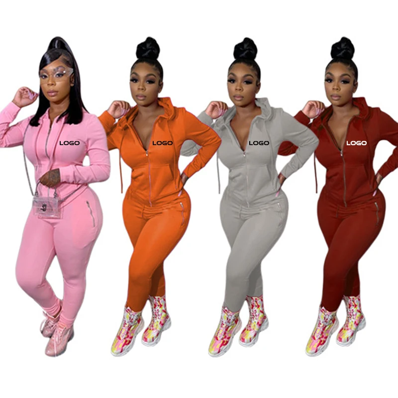 

Custom design 2021 new style casual long sleeve hoodie sets sportswear running winter two piece pants set for women fitness