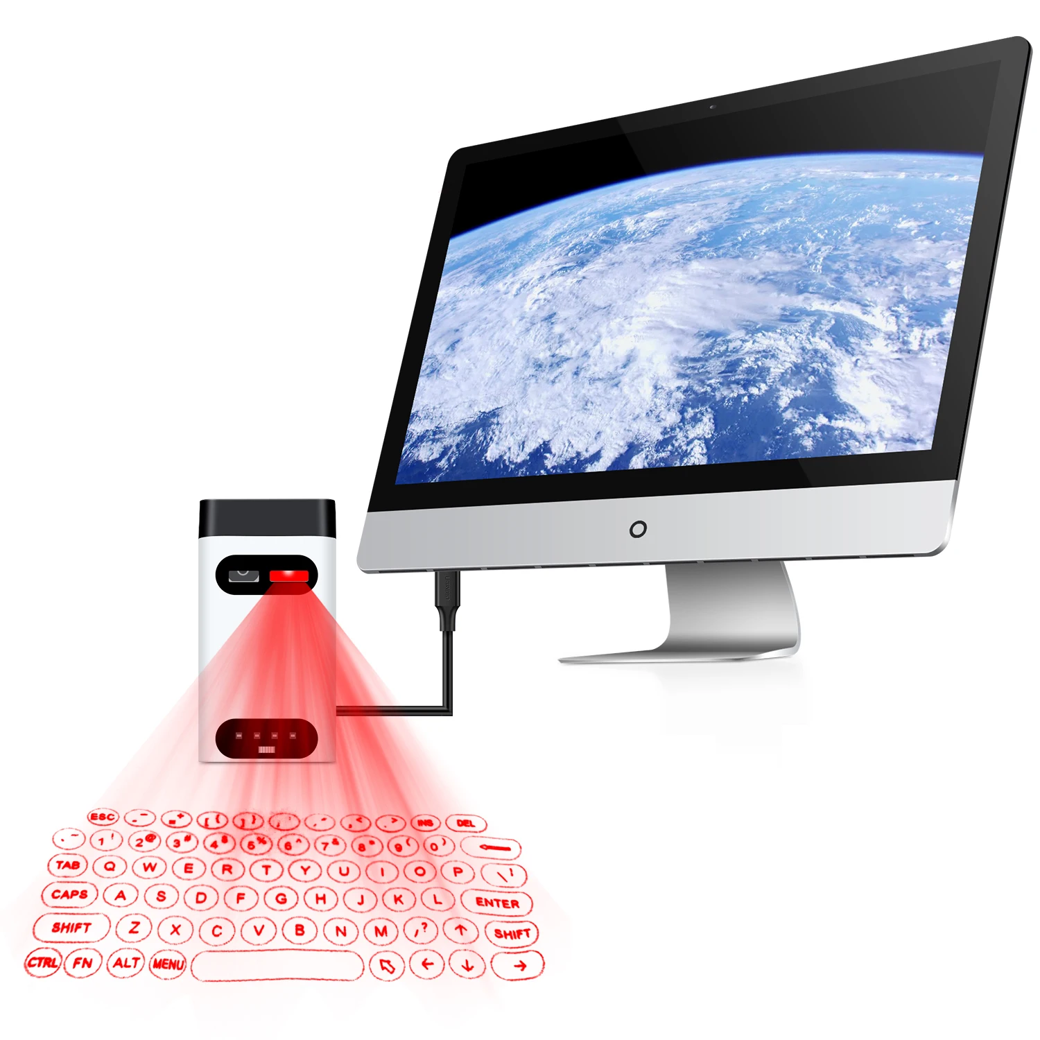 

Mini Portable Wireless Virtual Laser Keyboard Projector With Power Bank Projection Keyboard Arabic, White/black