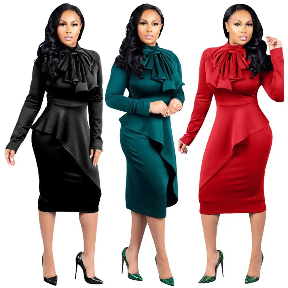 

Autumn Winter Slim Hip Sexy Midi Bodycon Dress Women Night Club Clothes Party Wear Office Lady Pencil Dresses Plus Size