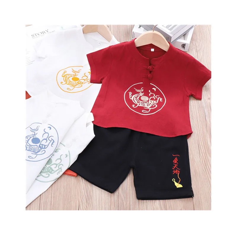 

Boys Tang suits Chinese style kids short sleeve T shirt and trousers