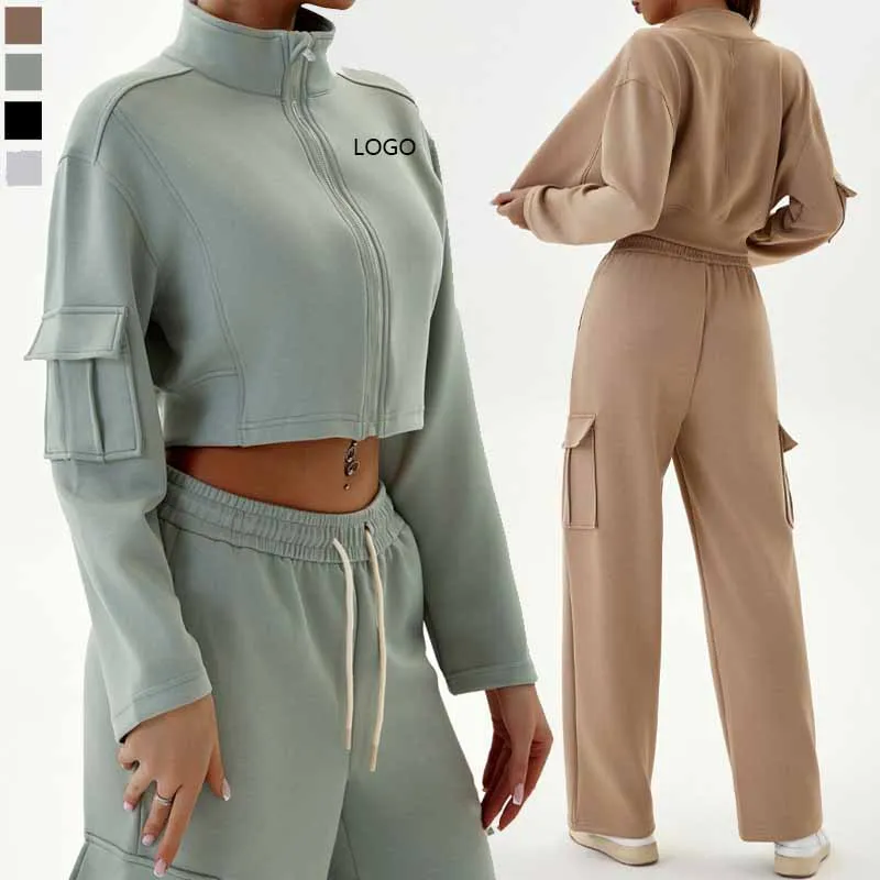 XW-WY168 Breathable Eco-Friendly Zip up Full Sleeve Print Pocket Yoga Sport Women's Jackets