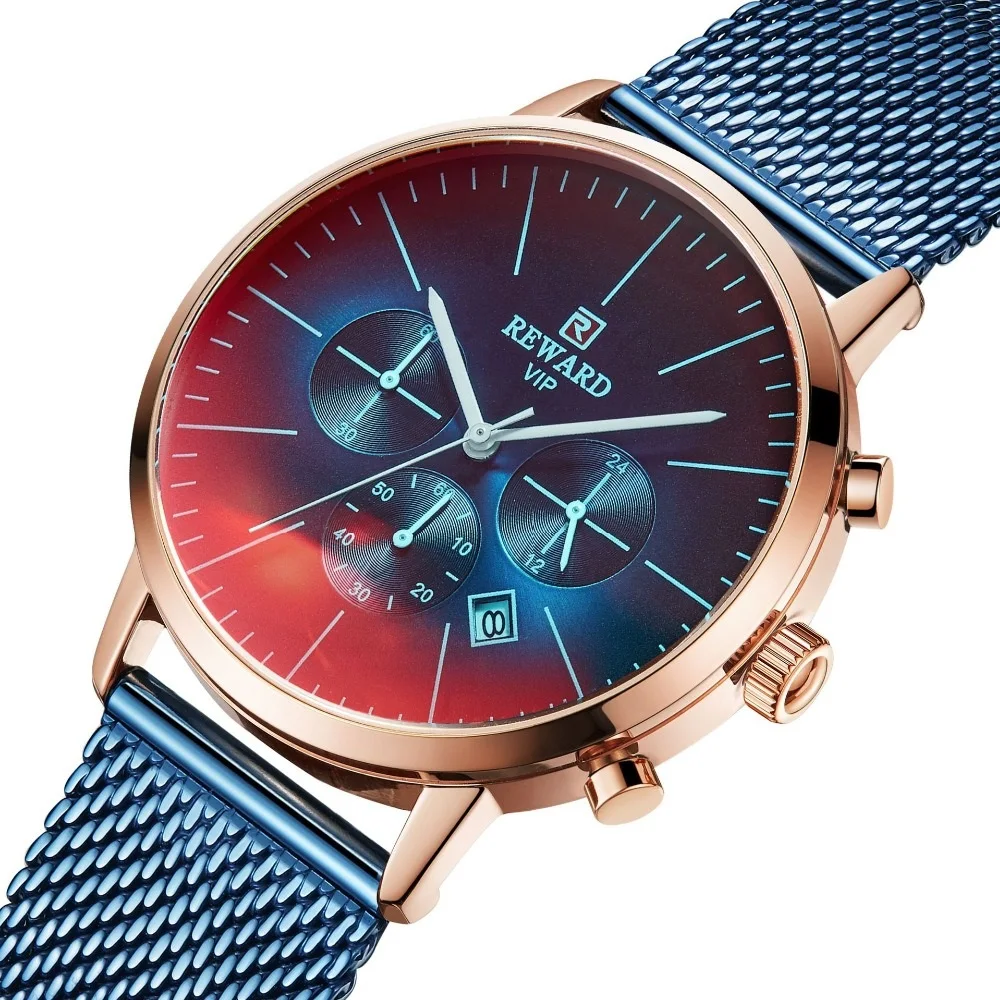 

REWARD Watch RD82004M Waterproof Gradient Colourful Dial Watches Men Wrist Luxury Quartz Business Wristwatch Relogio Masculino, 4-color