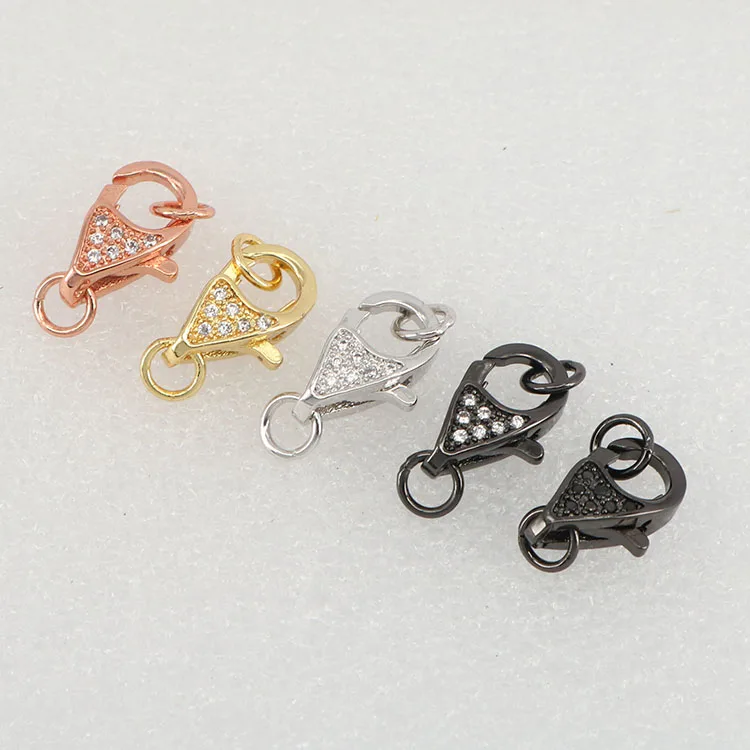 

CZ8054 Dainty Jewelry Connectors Diamond CZ Micro Pave Lobster Claw Clasps for Jewelry necklace making, Gold,rose gold, black, and sliver
