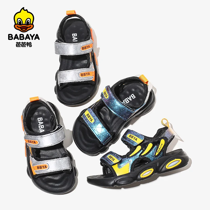 

36158 HUANQIU Soft Comfortable Cool Colors Hard Wearing Summer Toddler Sandals Boys, Silver+orange,blue+yellow