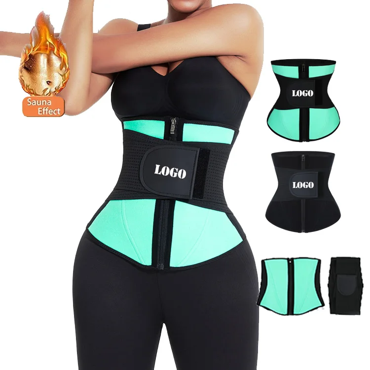 

Custom Logo Zipper Front Compression Workout Lose Weight Tummy Control Double Belt Women Latex Waist Trainer Women Private Label