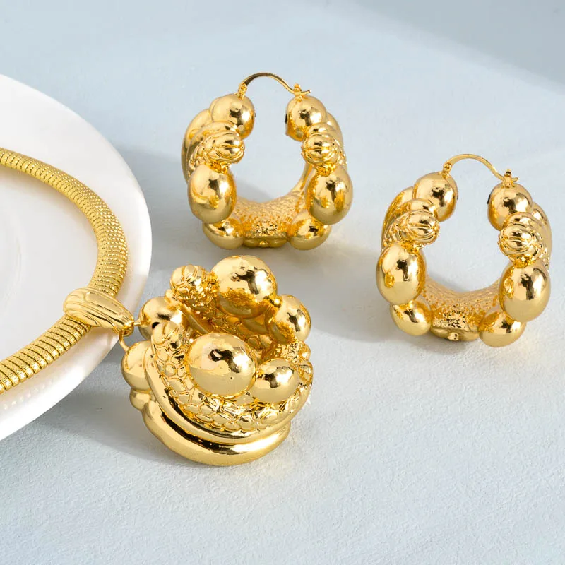 

African Fashion Copper Sets For Women New Design Earrings Pendant High Quality geometric Wedding Party Gifts Trendy