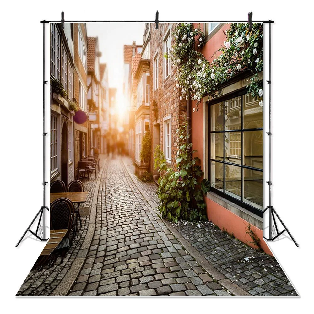 

Street Road Family Photography Backdrops Attractive Town Outdoors Scenic Photo Studio Background, Customized