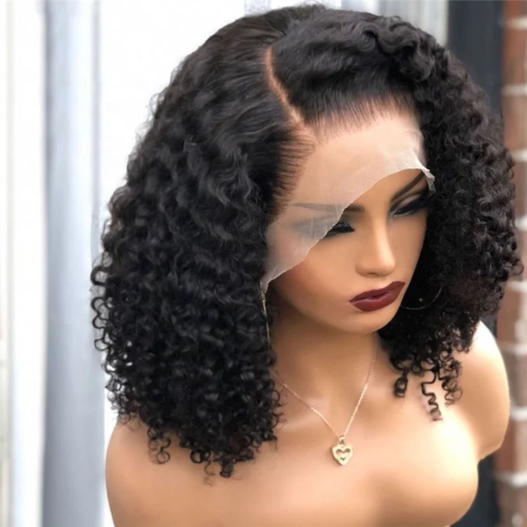 

Alisa Hair Kinky Curly 200% Density Short Bob Wig Virgin Human Hair Wig for Black Women 13*4 Lace Front Wigs, Natural black