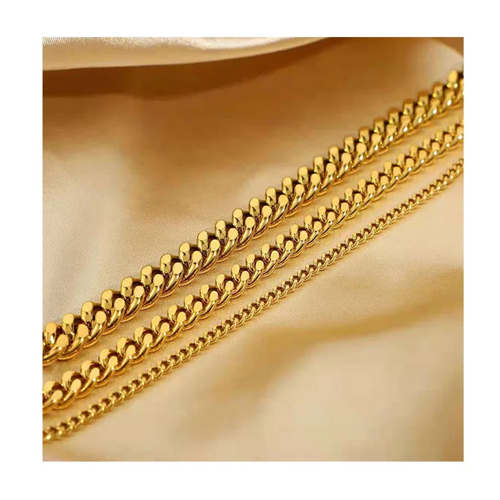 

High quality 3mm 6mm 8mm punk Miami Cuba chain anklet foot jewelry gold plated stainless steel stacking chain anklet bracelet