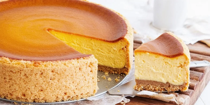 Pumpkin cheesecake slice showing ginger crust layer