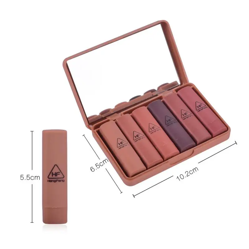 

Brand HengFang Lipstick 6pcs/set Matte Long-lasting Lipstick Waterproof Nude Lip Kit With Mirror Lips Makeup set Beauty Gift