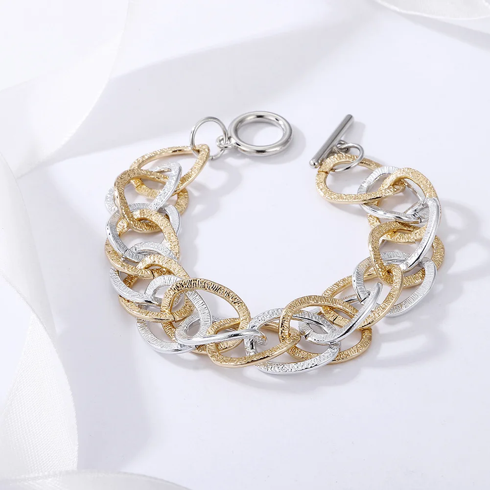 

European Vintage Silver Gold Plating Multi Layer Twist O Shape Chain Bracelet For Men Women