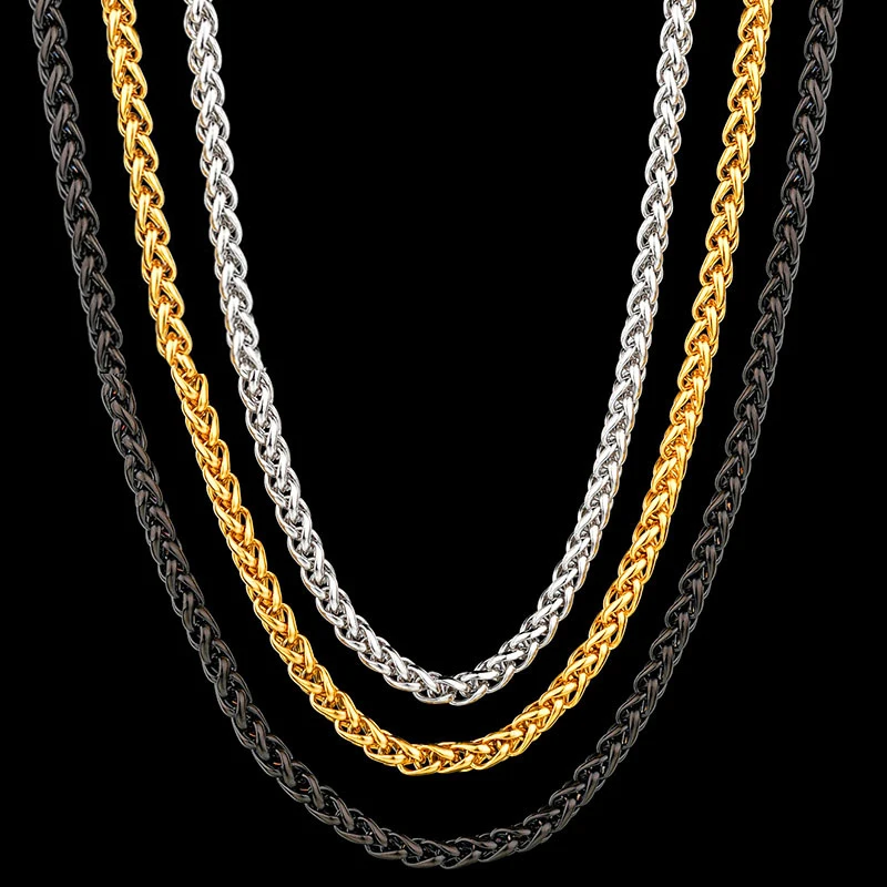 

Hongtong Hip Hop 3mm Stainless Steel Flower Basket Chain 18k Gold Black Color Keel Cuban Link Chain, Picture