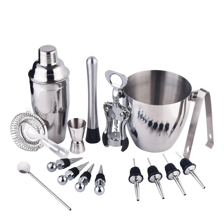 

Cocktail Shaker Bar Set 16 Piece, Stainless Steel Professional Bar Tools Set for Bar and Home Martini Shaker, Big Ice Bucket,etc, Bright
