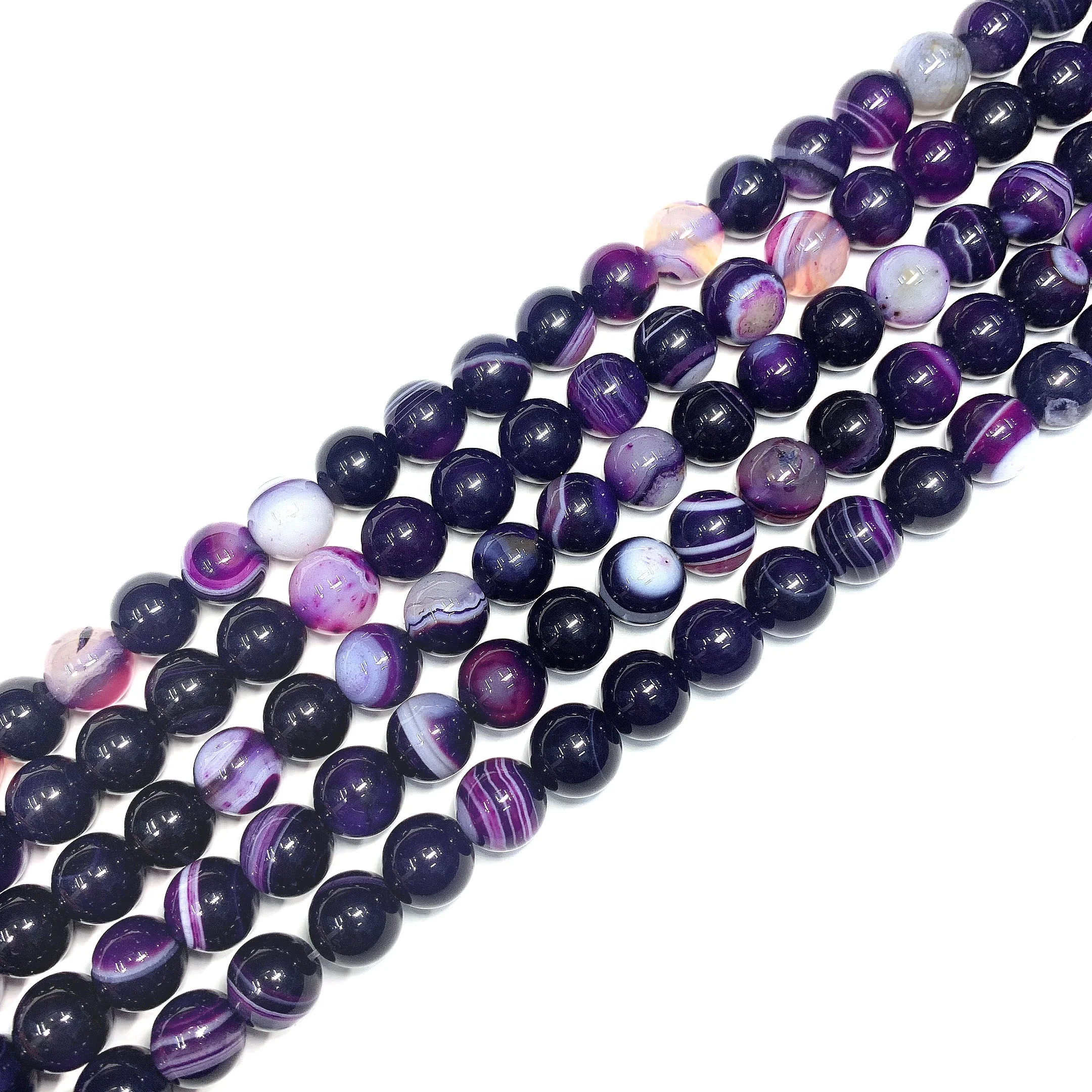 

Wholesale Natural Gemstone Banded Agate Beads Purple Agate Round Beads Strands 15'', 100% natural color