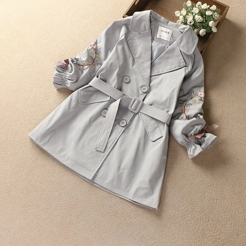 

B60317A 2019 autumn Korean children's lapel embroidery little girl coat, Pink/light blue