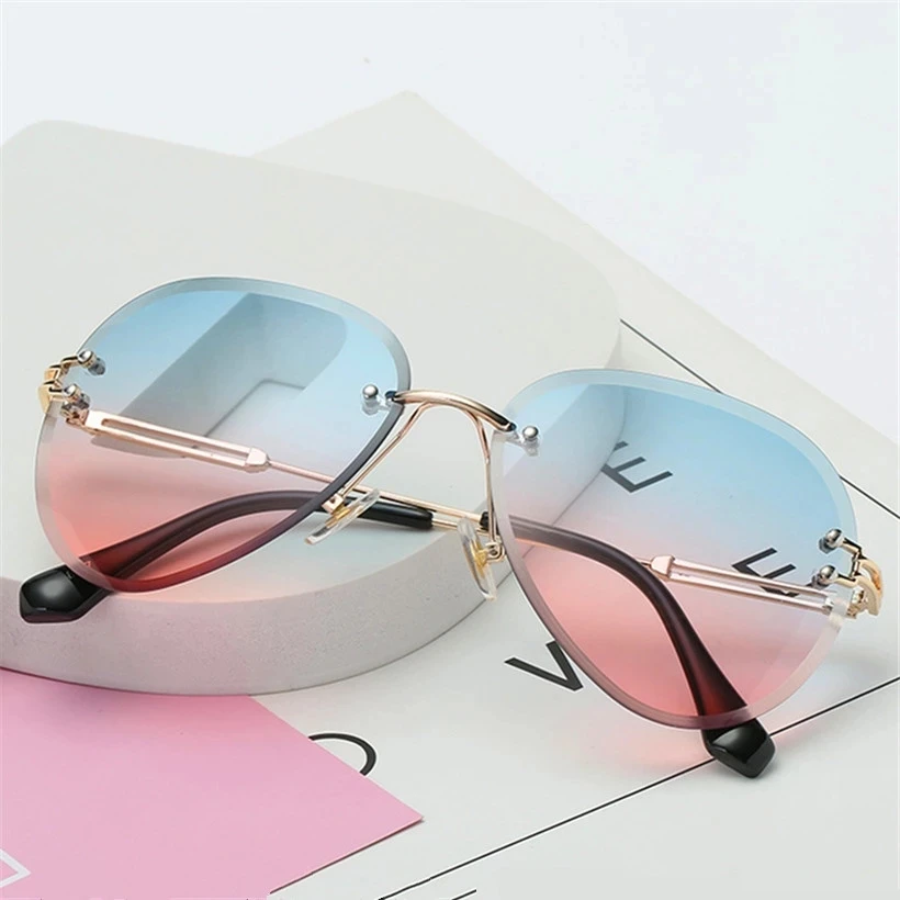 Womens Sunglasses Rimless Frameless Trendy Shades Gradient UV400 HD Metal L228