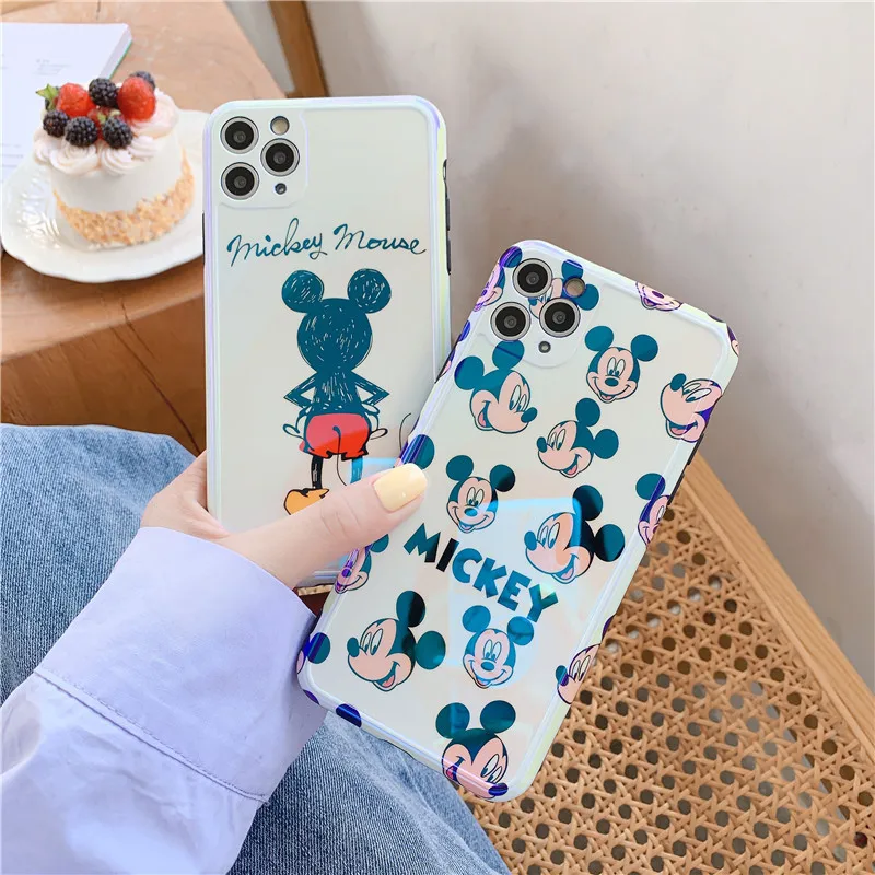 

Fashion Silicone Case for Iphone 8 Plus Cartoon Lovely Mickey Mouse Blue-ray Shockproof Mobile Phone Cover for Iphone 11 Pro