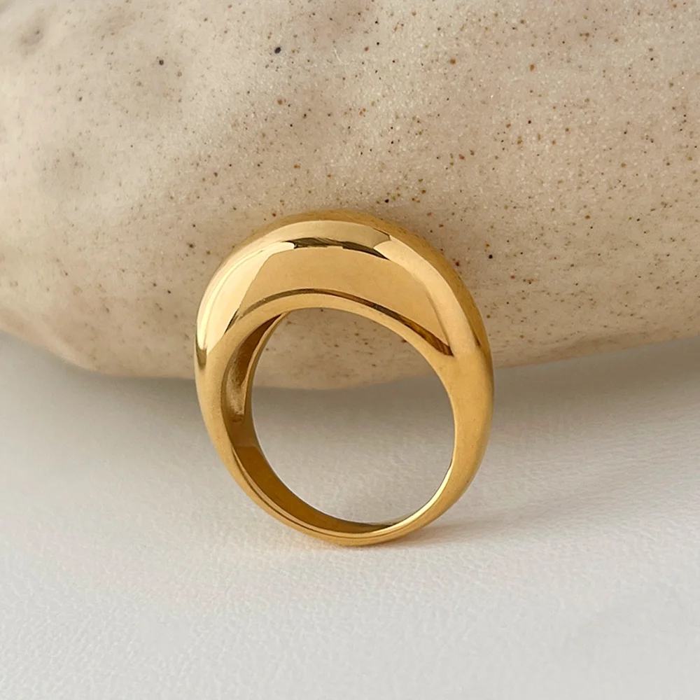 

R0355 wholesale golden geometric dome ring minimalist thick chunky stainless steel rings unisex jewelry daily street