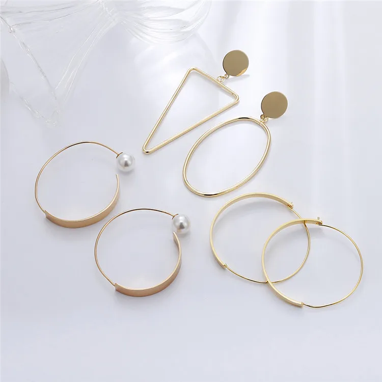 

2021 Trendy Women Jewelry Statement Metal Alloy Brass Gold Earrings Big Geometric Circle Earrings, Picture