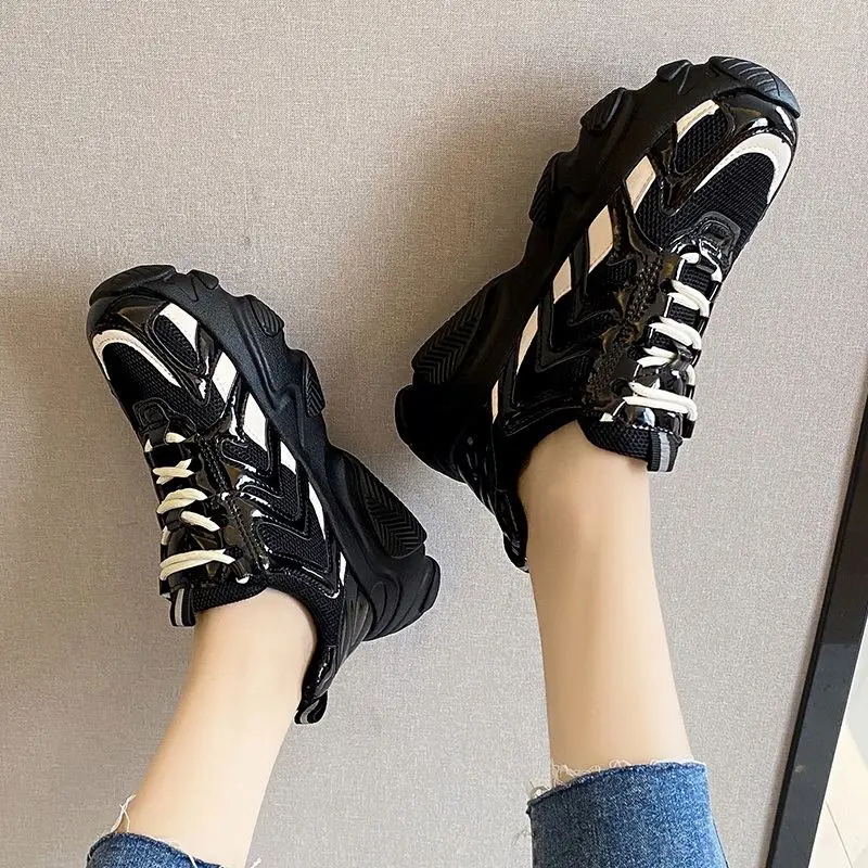 

Fashion Women Platform Street Sneakers Spring Breathable Women's Chunky Sneakers Ladies Trainers Footwear Black Running shoes