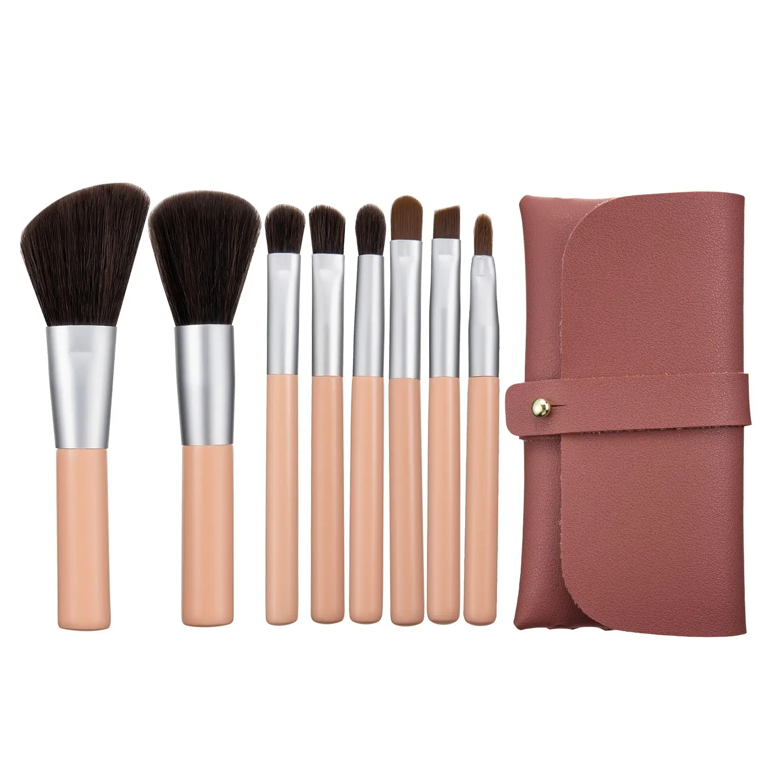 

Portable wood handle Mini Makeup Brushes Synthetic Nylon Small Travel Pink Individual Beauty Tool Makeup Brush Set 8 pcs