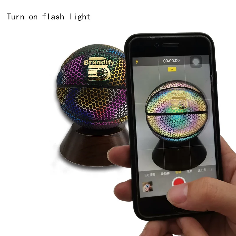 

Holographic mini basketball reflective ball will glow in the dark on the phone ready to ship, Customize color